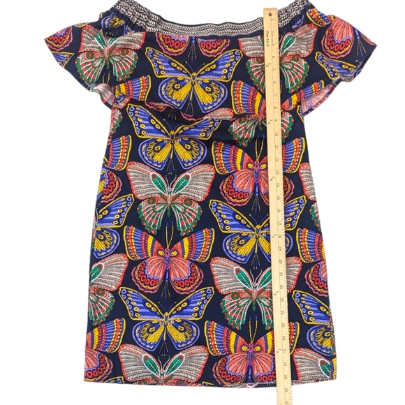 Trina Turk Welton Butterfly Off The Shoulder Dress Womens XS Black Shift Resort - Picture 9 of 12